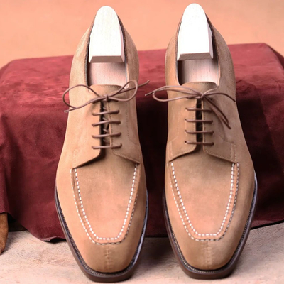 Beige suede leather derby shoes mens handmade shoes