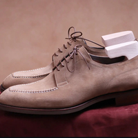 Beige suede leather derby shoes mens handmade Shoes - Thumbnail 2
