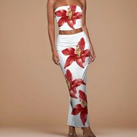women's flower print Fashion slim-fit breast wrap buttock long skirt suit - Thumbnail 2