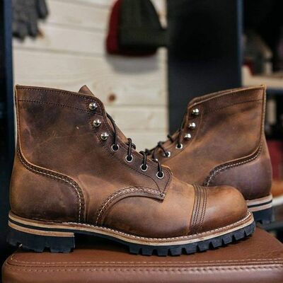 Hot sale men's christmas brown ankle high boot,genuine leather lace up boot
