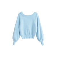 V-neck three-button furry knitted cardigan coat - Thumbnail 1