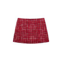 Shoulder Textured Tweed Lapel Suit Jacket Women's High Waist A-Line Skirt Pants Set - Thumbnail 2