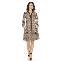 White Mark Women's Leopard Print 3/4 Sleeve Shift Dress - Thumbnail 3