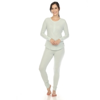 White Mark Women's 2 Piece Long Sleeve Waffle Thermal Pajama Set - Thumbnail 5