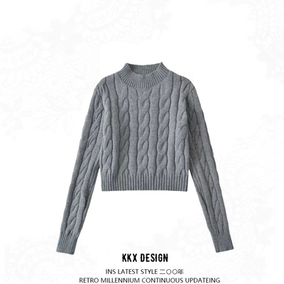 Basic half turtleneck cable knit pullover sweater
