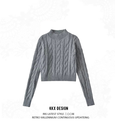 Basic half turtleneck cable knit pullover sweater
