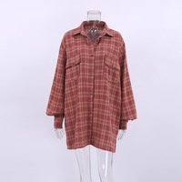 Vintage brick red tartan loose shirt - Thumbnail 3