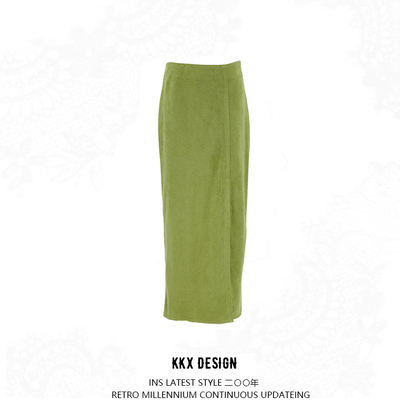 Avocado green suede skirt