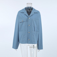 Loose blue lapel jacket - Thumbnail 1