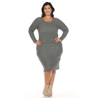 White Mark Women's Long Sleeve Rib Midi Sweater Dress - Thumbnail 3