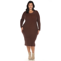 White Mark Women's Long Sleeve Rib Midi Sweater Dress - Thumbnail 4
