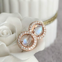 Beautiful Sheen Natural Rainbow Moonstone earstuds 925 Sterling Silver Earstuds Transparent Moonstone Great Gift - Thumbnail 3