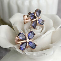 Beautiful Natural Iolite 925 Sterling Silver Earstuds Flower Shape Stud Earrings for Lady for Girls - Thumbnail 1