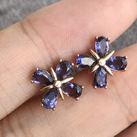 Beautiful Natural Iolite 925 Sterling Silver Earstuds Flower Shape Stud Earrings for Lady for Girls - Thumbnail 7