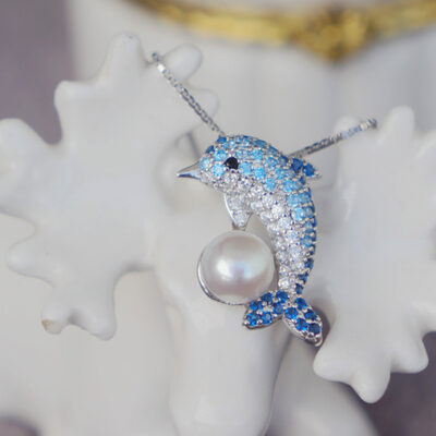Dolphin- 925 sterling silver pendant natrual freshwater pearl pendant for kids for lady great gift exquisite gitt