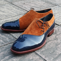 Crafted Leather Classic Blue Patent Brown Suede Leather Oxford Dress Shoes - Thumbnail 3