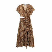 Layered embellished cut-out print long dress - Thumbnail 2