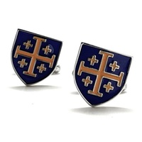 Men's Cufflinks Royal Crusaders Shield Jerusalem Cross Cuffs Purple and Gold Enamel Design Silver Tone Five-Fold Cross Cuff Links Religious - Thumbnail 3