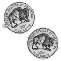 Uncirculated Buffalo Nickels Cufflinks 2005 Minted in the US Westward Journey Series Gift for Dad America Frontier Cuff Links American Bison - Thumbnail 2