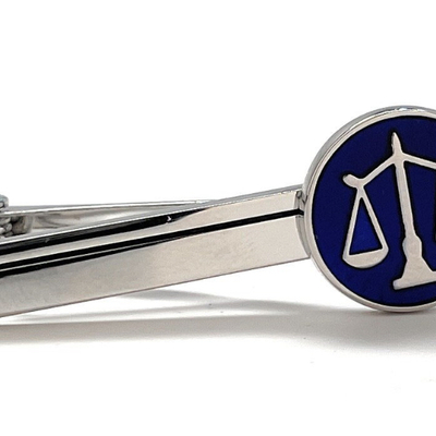Scale of justice tie clip lawyer enamel court of law attorney judge tie bar law student blue enamel silver trim pro