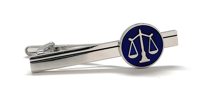 Scale of Justice Tie Clip Lawyer Enamel Court of Law Attorney Judge Tie Bar Law Student Blue Enamel Silver Trim Pro