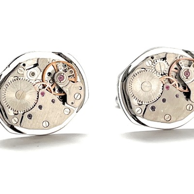Watch movement cufflinks silver gold working parts cuff links