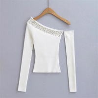 Irregular Slant Collar Off-shoulder Long Sleeve Cardigan - Thumbnail 3