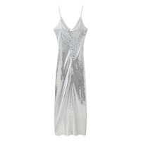 Fashionable and simple sequined long hollow decoration suspender dress - Thumbnail 1
