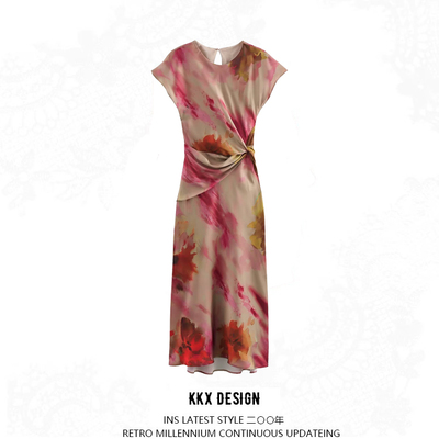 Fashionable simple knotted satin dress