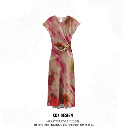 Fashionable simple knotted satin dress