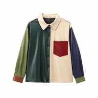Fashionable and versatile simple stitching PU leather long-sleeved jacket - Thumbnail 2