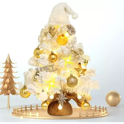 Mini christmas tree, 22 inch table christmas tree with led string lights & ornaments