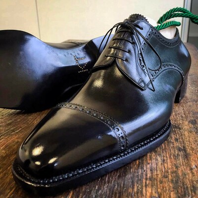 Handmade Men Black Calf Leather Dress Shoes