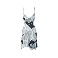 Retro Print Slim Sexy Backless Irregular Hem Dress - Thumbnail 2