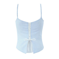 Lace stitching bow camisole design side stripes anti-exposure skirt suit - Thumbnail 3