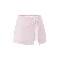 Lace stitching bow camisole design side stripes anti-exposure skirt suit - Thumbnail 8