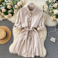 Autumn New Women's Dress POLO Collar Strap Waist Short A-line Skirt - Thumbnail 5