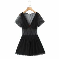 Sexy Deep V Neck Short Sleeve See-Through Mesh Dress - Thumbnail 2