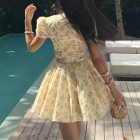 Deep V short-sleeved floral summer French dress Sweet and spicy style fashionable puffy skirt - Thumbnail 5