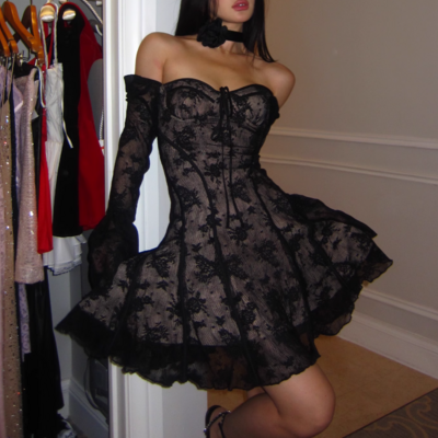 Lace new style trumpet sleeve tube top dress - Thumbnail 3