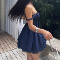 Lace patchwork suspender skirt waist backless mini skirt - Thumbnail 5