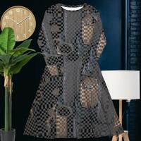 All-over print long sleeve midi dress - Thumbnail 2