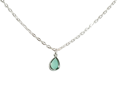 Dainty Minimalist Dusty Green Teardrop Necklace for Layering