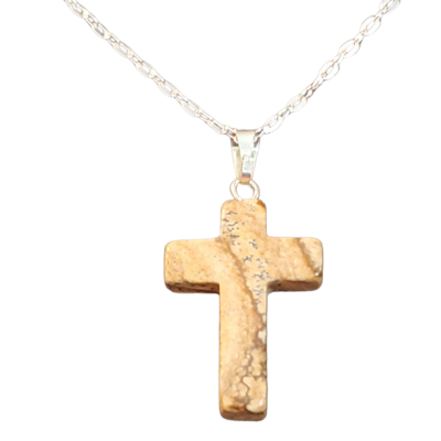 Picture jasper cross pendant necklace