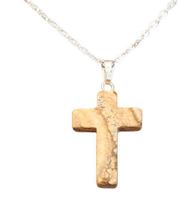 Picture Jasper Cross Pendant Necklace