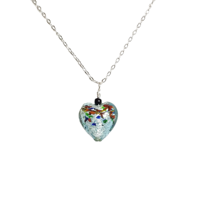 Blue lampwork heart necklace