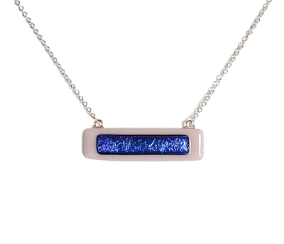 Dichroic Blue on Lavender Purple Fused Glass Bar Necklace