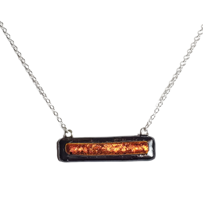 Dichroic red on metallic black fused glass bar necklace