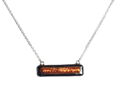 Dichroic Red on Metallic Black Fused Glass Bar Necklace
