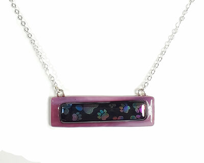 Dichroic Dog Paws on Purple Fused Glass Bar Necklace